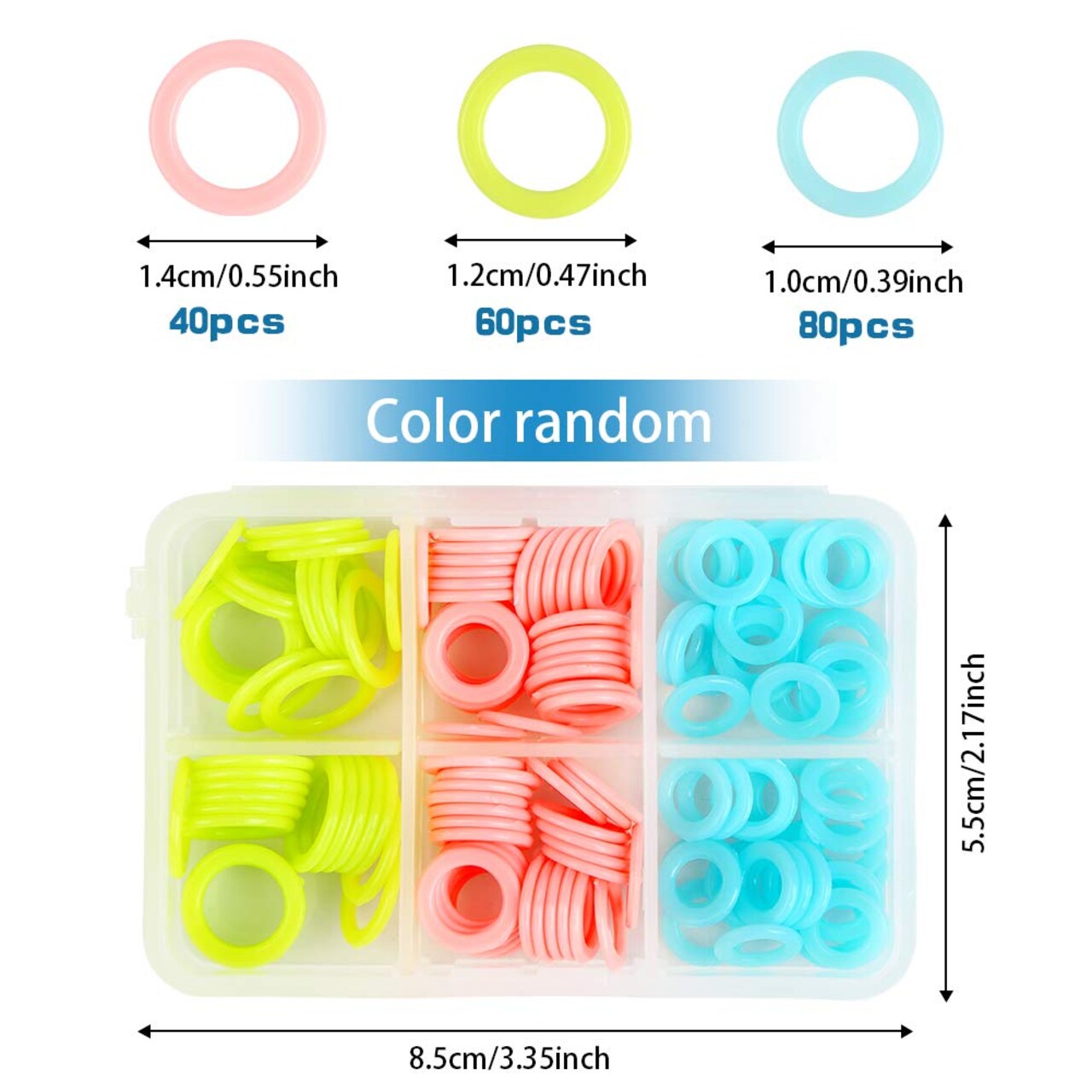 180 Pieces Knit Knitting Random Colored Stitch Markers Rings(S/M/L), Crochet Locking Stitch Markers Knitting Stitch Counter Needle Clip with Storage Box